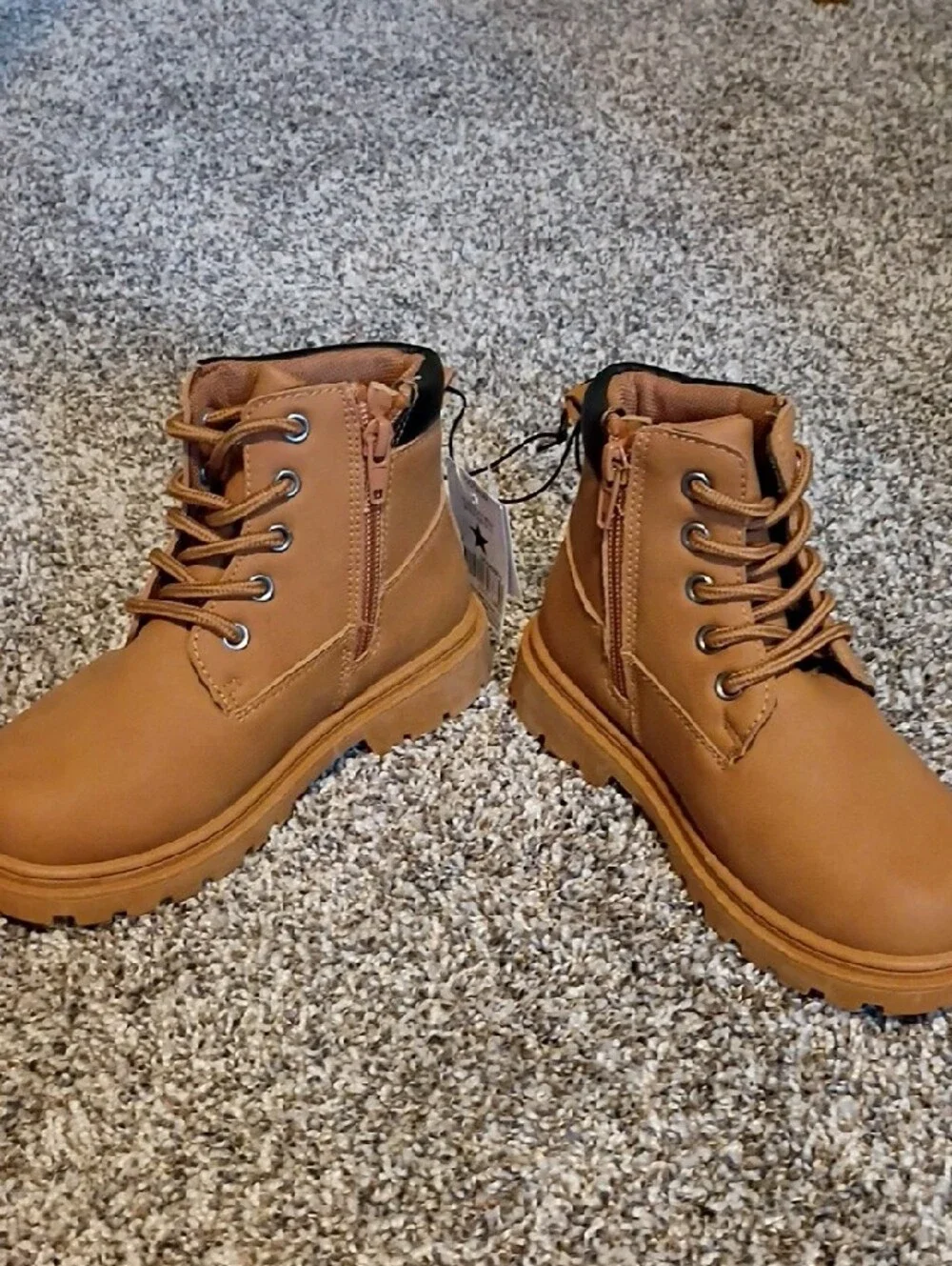 Kids Tan Lace-Up Ankle Boots with Padded Collar